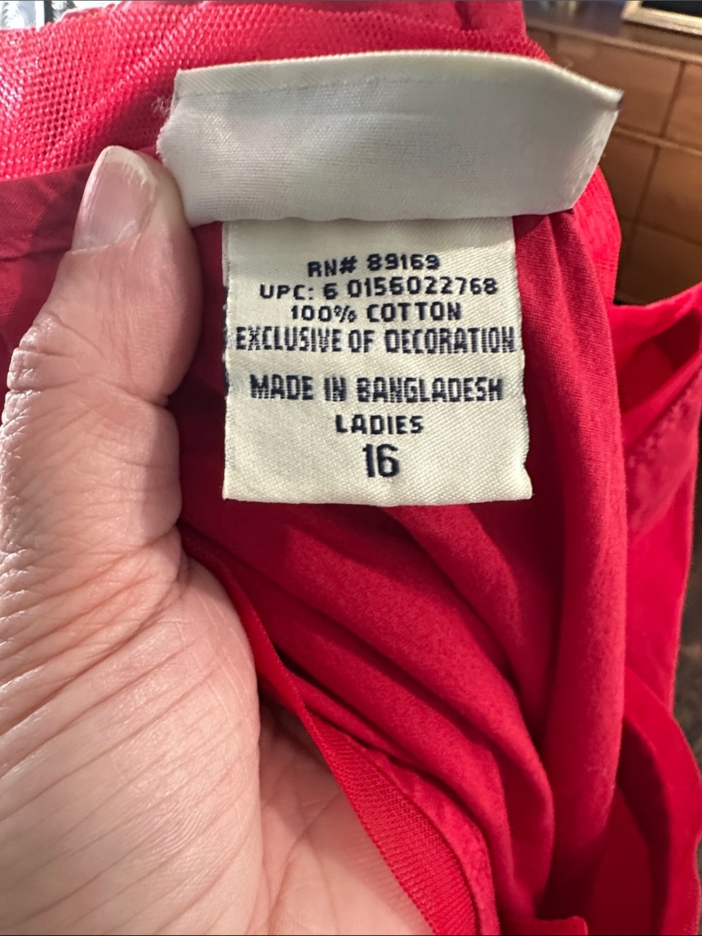 Faded Glory Red V-Neck Dress Size 16 100% Cotton. - Picture 8 of 8